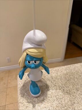 zinc Blue and White Smurfette Figurine Ornament with Blonde Hair